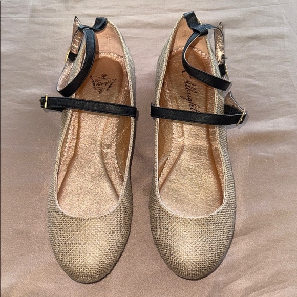Anthropologie Shoes - Anthropologie Miss Albright Dacey Shimmer Linen Mary Jane Ballet Flats Straps